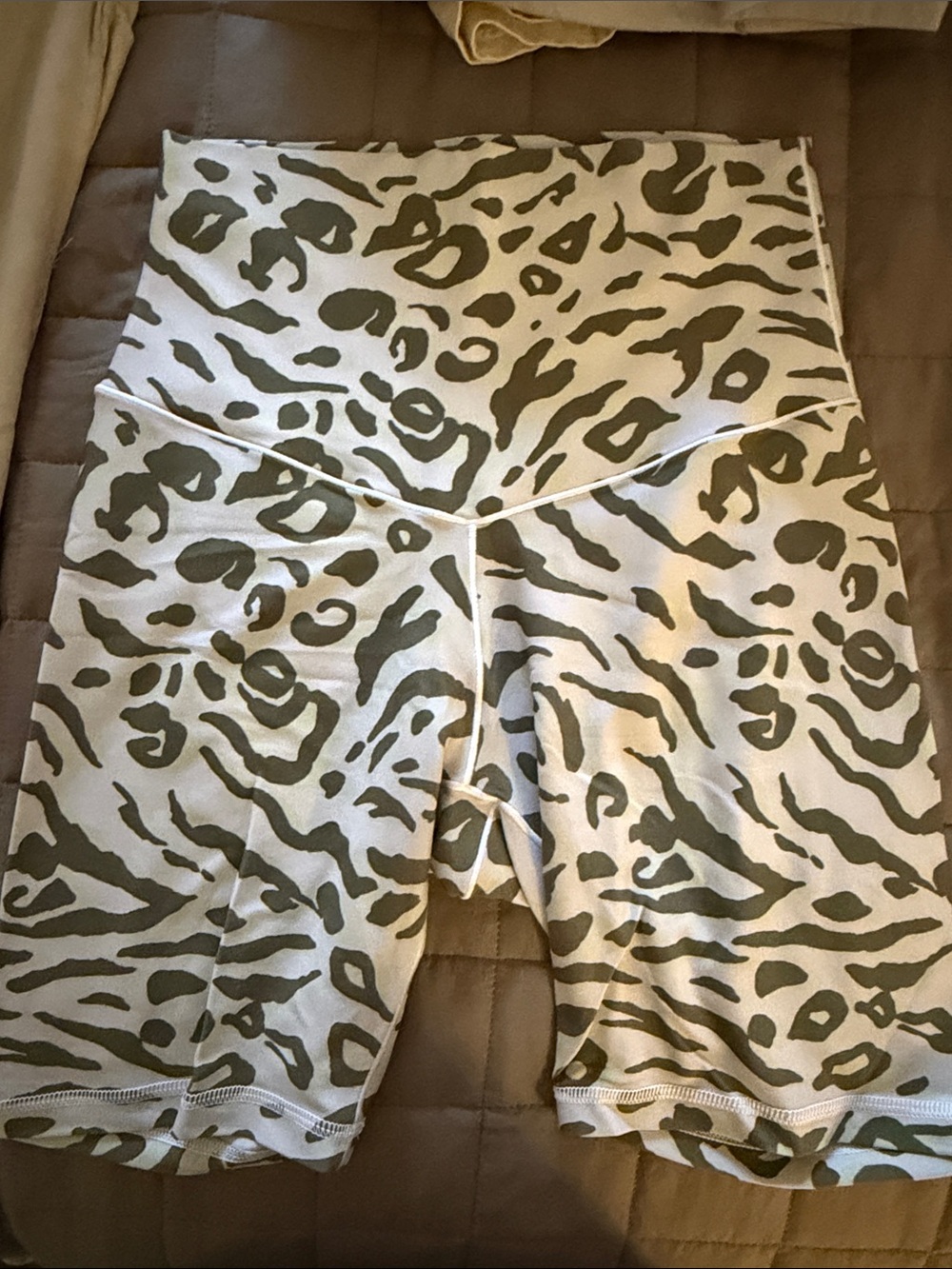 High-Waist Olive Animal Print Bike Shorts